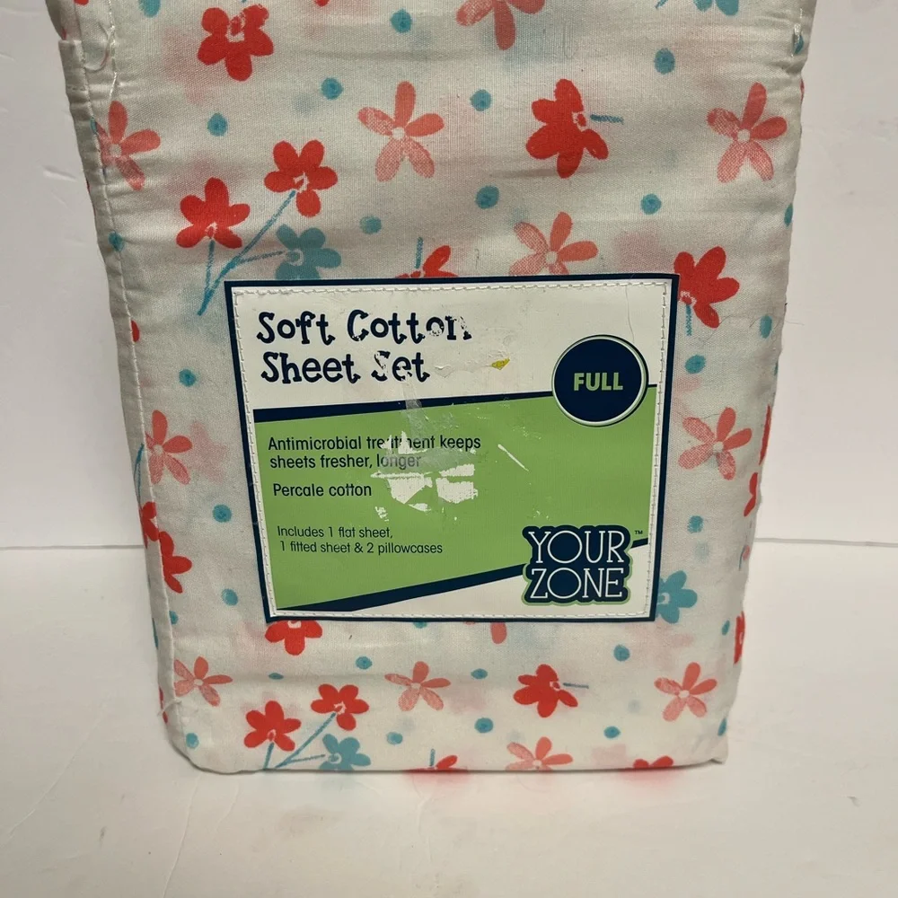 Your Zone Floral Soft Cotton Sheet Set - Full, White and‎ Red